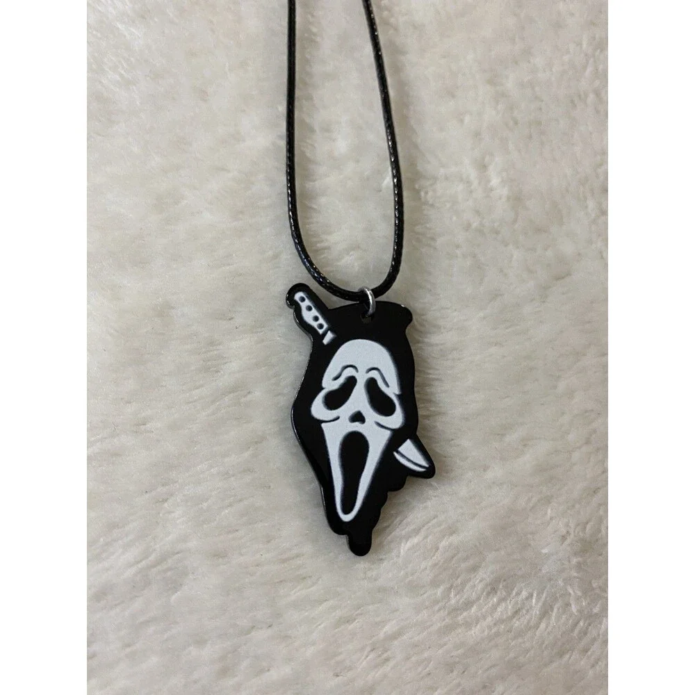 Scream Ghostface Horror Movie Pendant Necklace Black Choker Halloween Spooky Fal